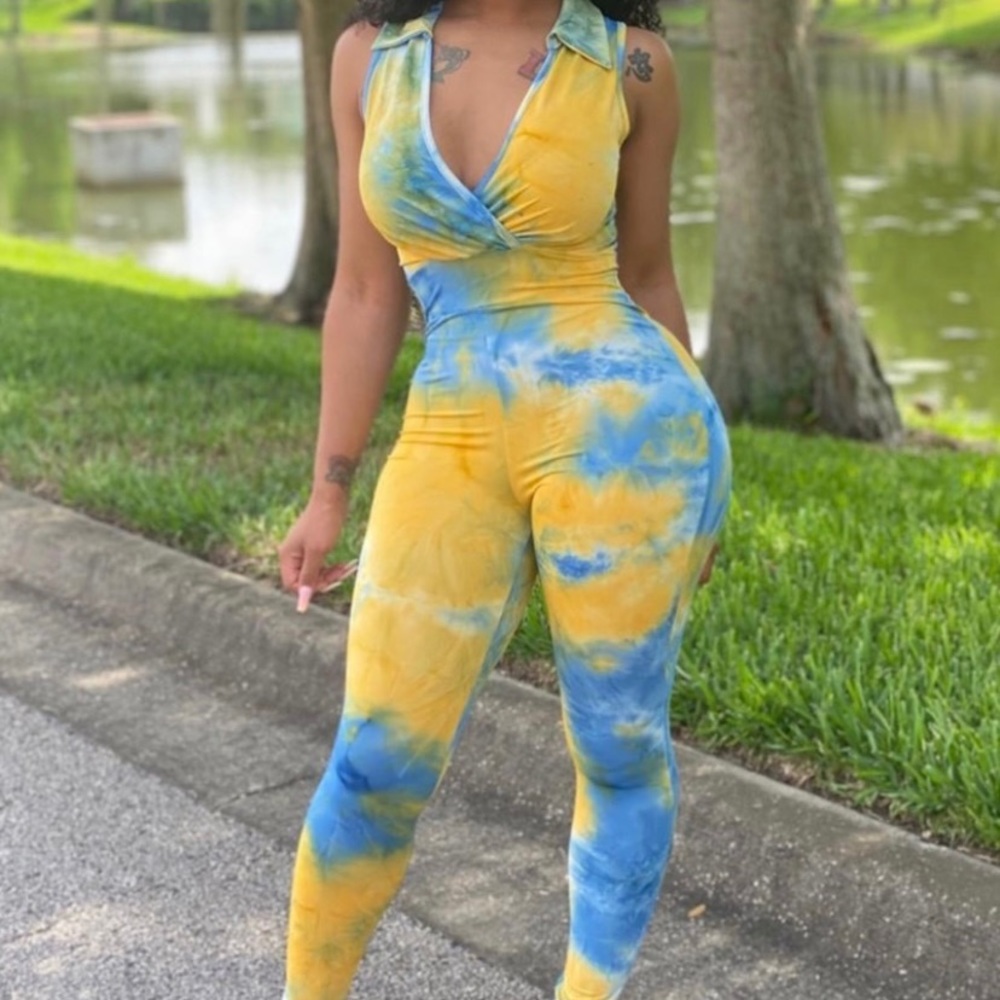 Tie-dye yellow one piece jumpsuit
